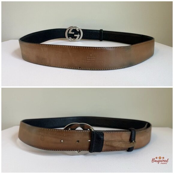 Auth Gucci Black Guccissima Leather Silver Interlocking G Buckle Belt 115/46 - Picture 5 of 13
